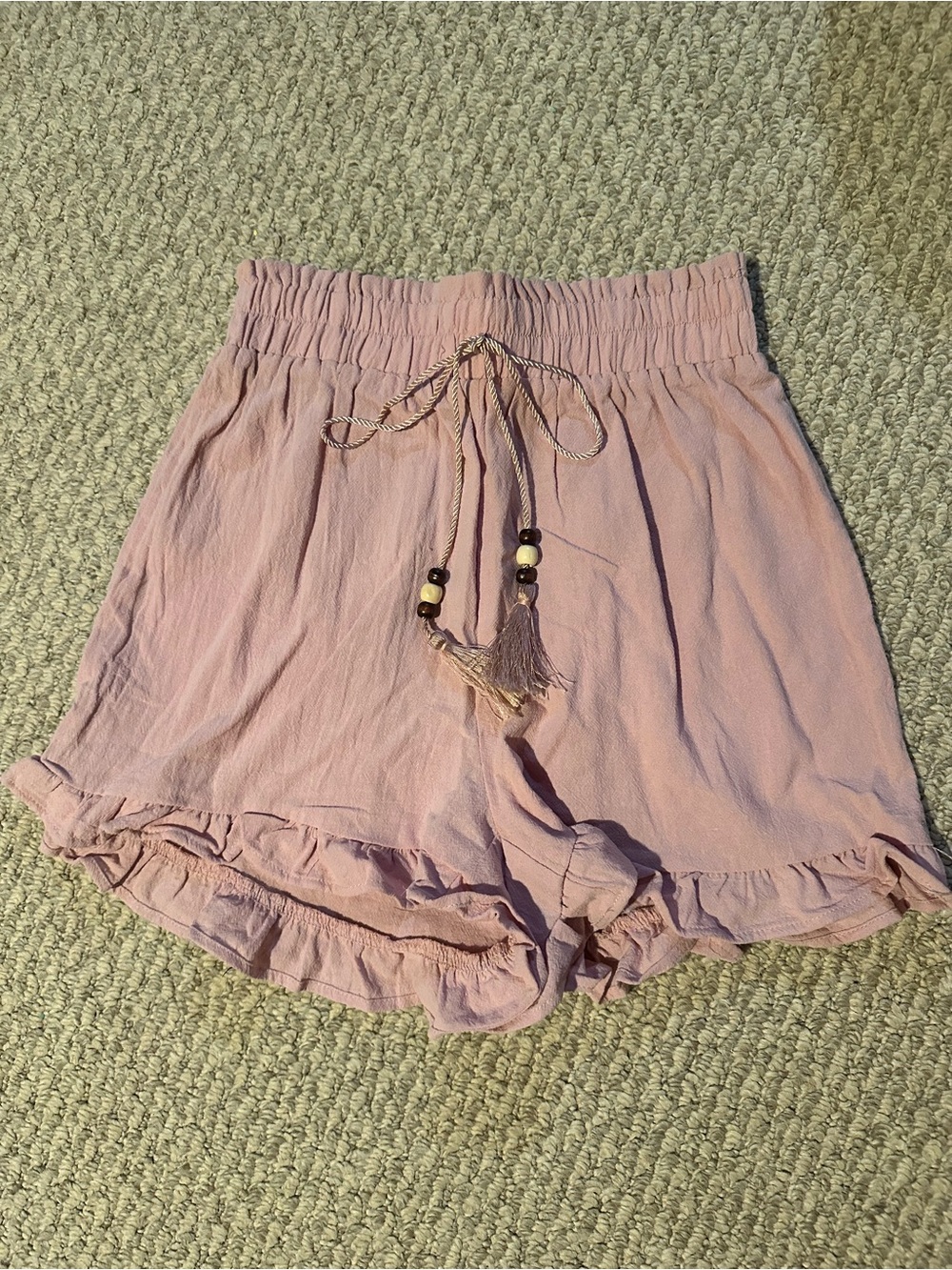 Pink Ruffle Hem High Waist Shorts